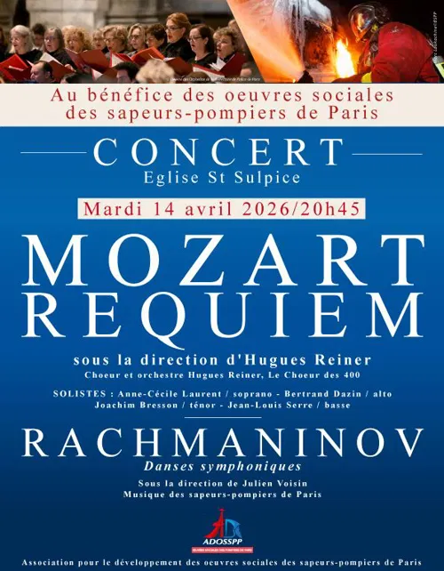 Affiche de Requiem de Mozart au bénéfice des Œuvres Sociales des Sapeurs-Pompiers de Paris