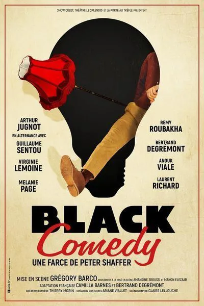 Affiche de Black Comedy | avec Guillaume Sentou et Virginie Lemoine