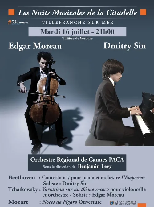 Affiche de Nuits musicales de la Citadelle : Edgar Moreau, Dmitry Sin et l'Orchestre Régional de Cannes PACA