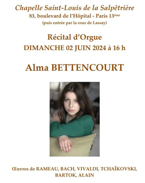 Affiche de Récital d'orgue Alma Bettencourt à la chapelle de la Salpêtrière