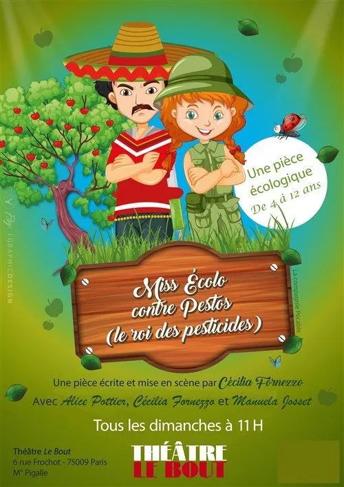 Affiche de Miss Écolo contre Pestos (le roi des pesticides) !