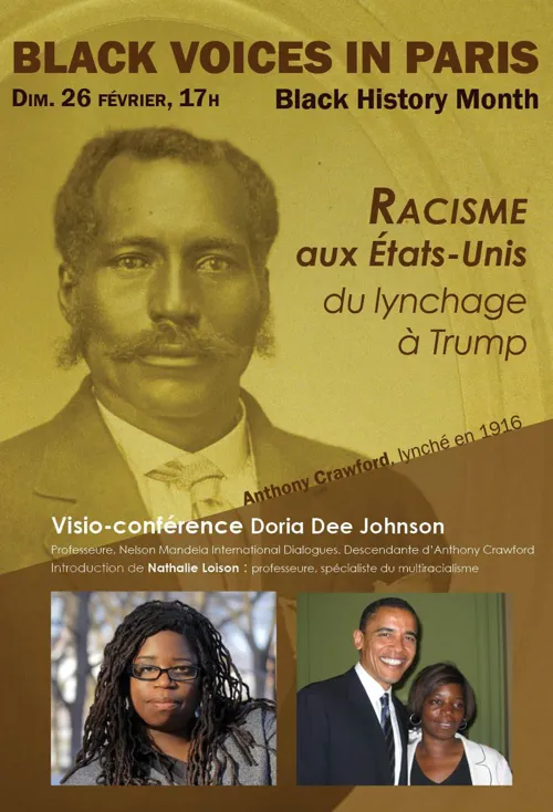Affiche de Racisme aux États-Unis : du lynchage à Trump | Une Visio-conférence de Doria Dee Johnson