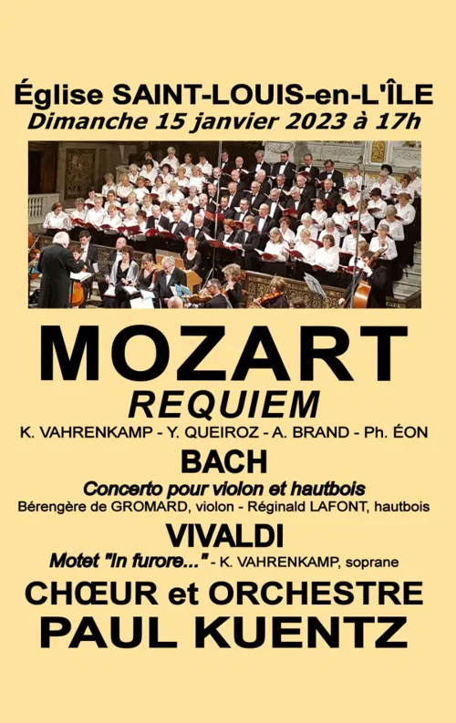 Affiche de Mozart Requiem / Bach / Vivaldi | par le Choeur et Orchestre Paul Kuentz