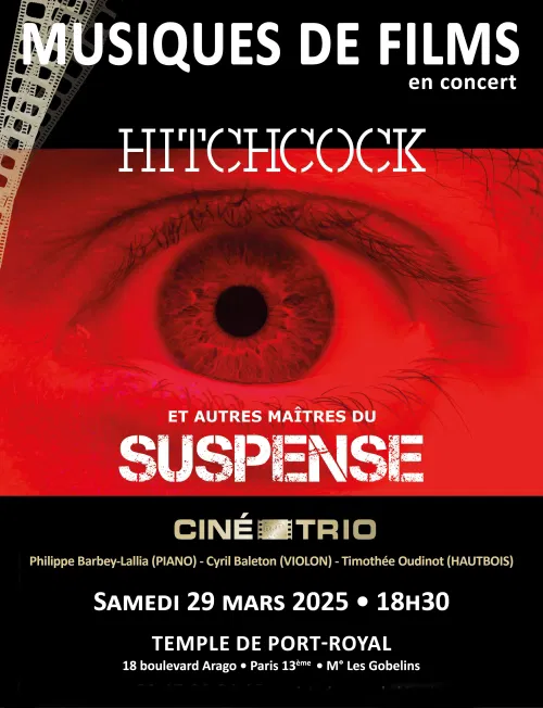 Affiche de Concert du Ciné-Trio n° 66 : Hitchcock et autres maîtres du suspense