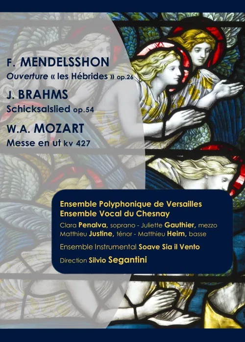 Affiche de Mozart messe en ut / Brahms Schicksalslied / Mendelssohn les hébrides