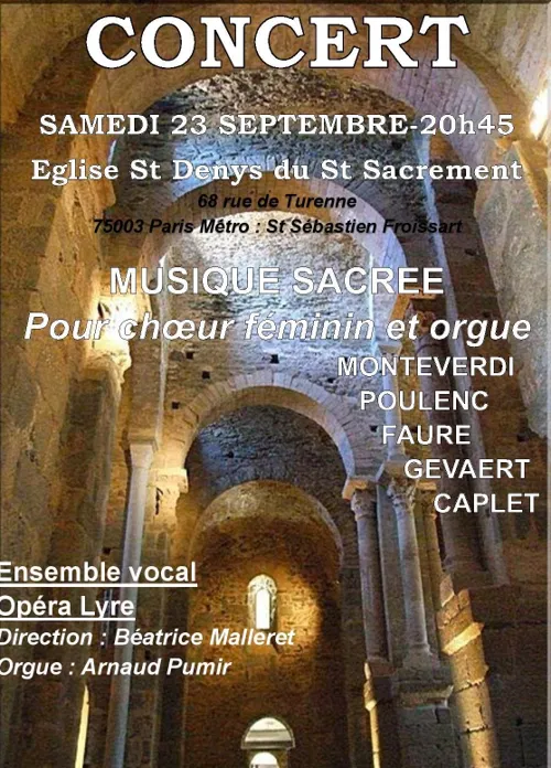Affiche de Musique sacrée pour choeur féminin et orgue (de Monteverdi à Caplet)
