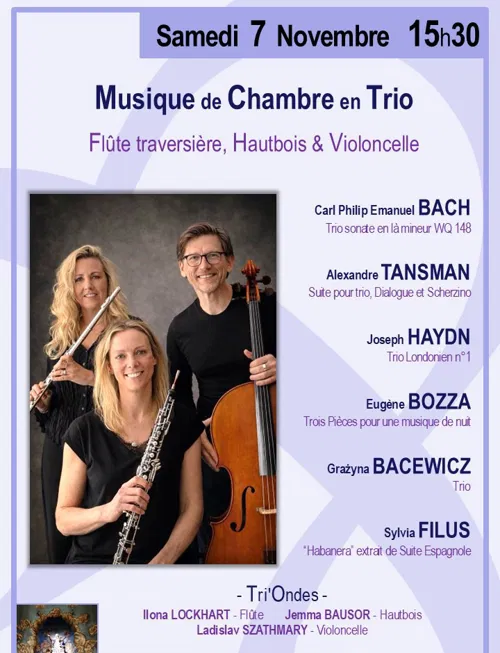 Affiche de Musique de Chambre : Flute traversière, hautbois & violoncelle