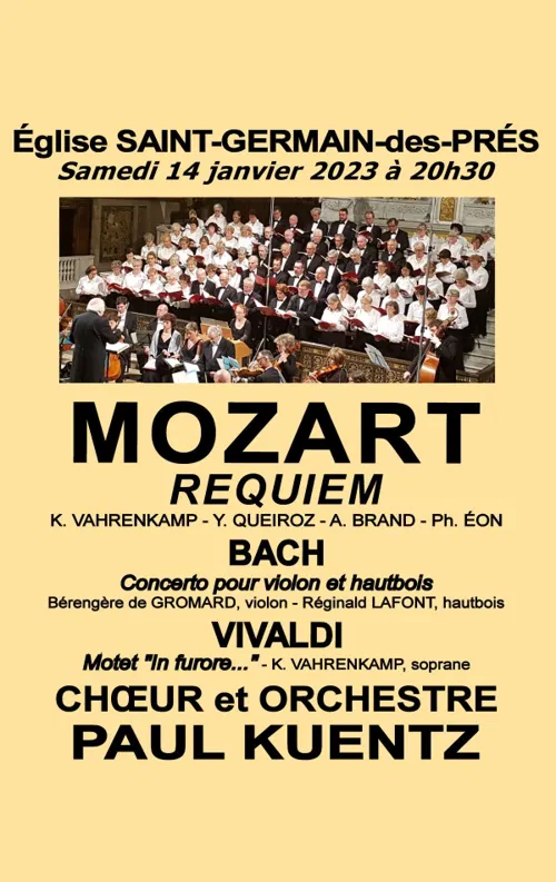 Affiche de Mozart Requiem / Bach / Vivaldi | par le Choeur et Orchestre Paul Kuentz