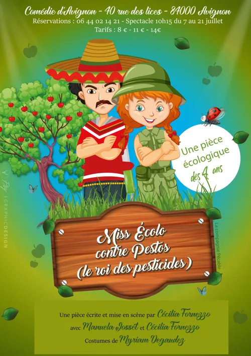 Affiche de Miss Écolo contre Pestos (le roi des pesticides)