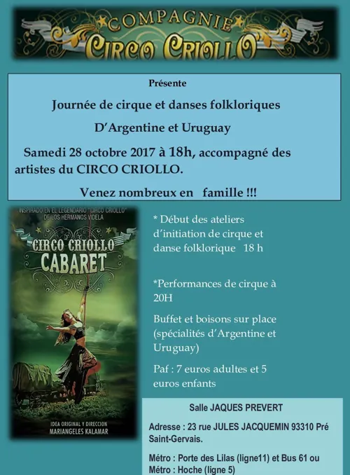 Affiche de Journée familiale de cirque et danses folkloriques d'Argentine