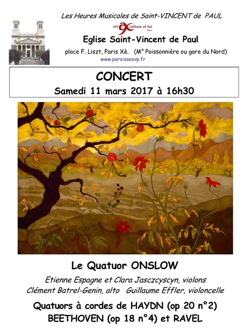 Affiche de Haydn, Beethoven et Ravel par le quatuor Onslow