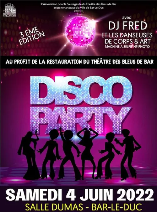 Affiche de Soirée Disco au profit de la restauration du Théâtre des Bleus de Bar