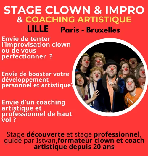 Affiche de Stage clown et impro Lille, Paris, Bruxelles
