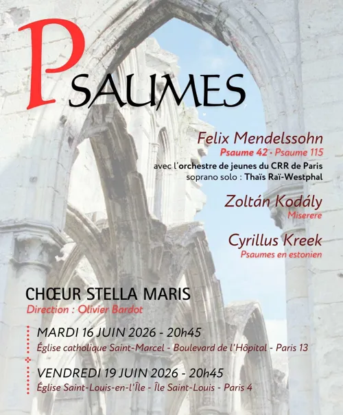 Affiche de Choeur Stella Maris : Concert Psaumes Mendelssohn / Kreek