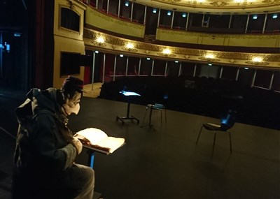 Préparation de la conférence du Soldat Joseph (alias Jean Giono) au Théâtre Le Dôme de Saumur