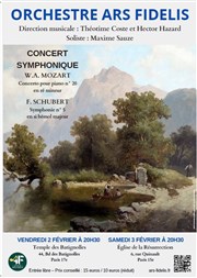 Concert symphonique oeuvres de Mozart et Schubert Temple des Batignolles Affiche