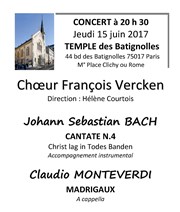 Concert du Choeur Vercken Temple des Batignolles Affiche