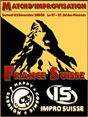 Match d'improvisation théâtrale France vs Suisse : Happy Cosmic Monkeys vs Impro Suisse Caf Thtre Le 57 Affiche
