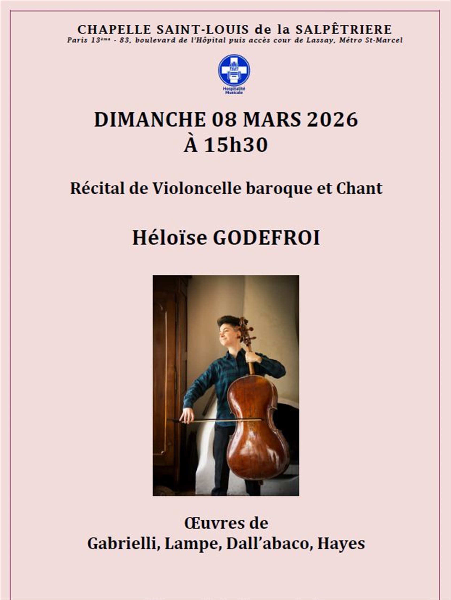 Violoncelle et voix à la chapelle de la Salpêtrière