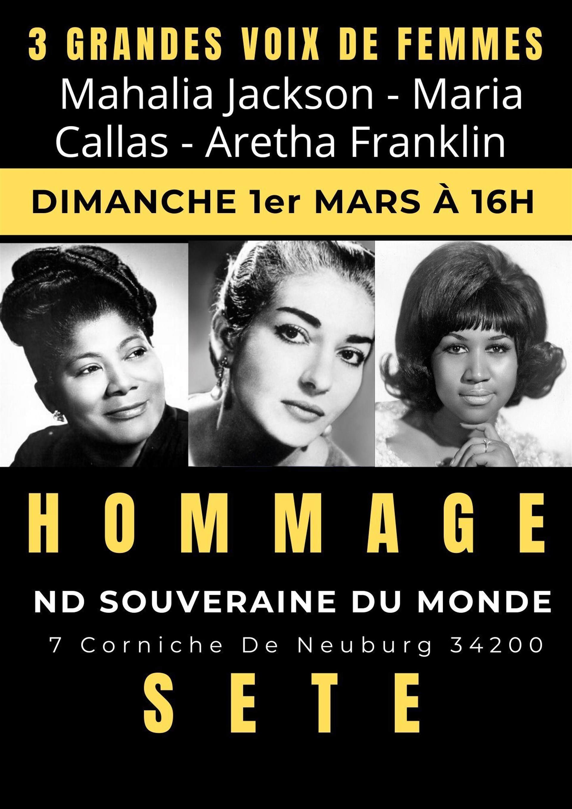 Hommage aux 3 grandes voix de femmes : Aretha Franklin, Maria Callas et Mahalia Jackson