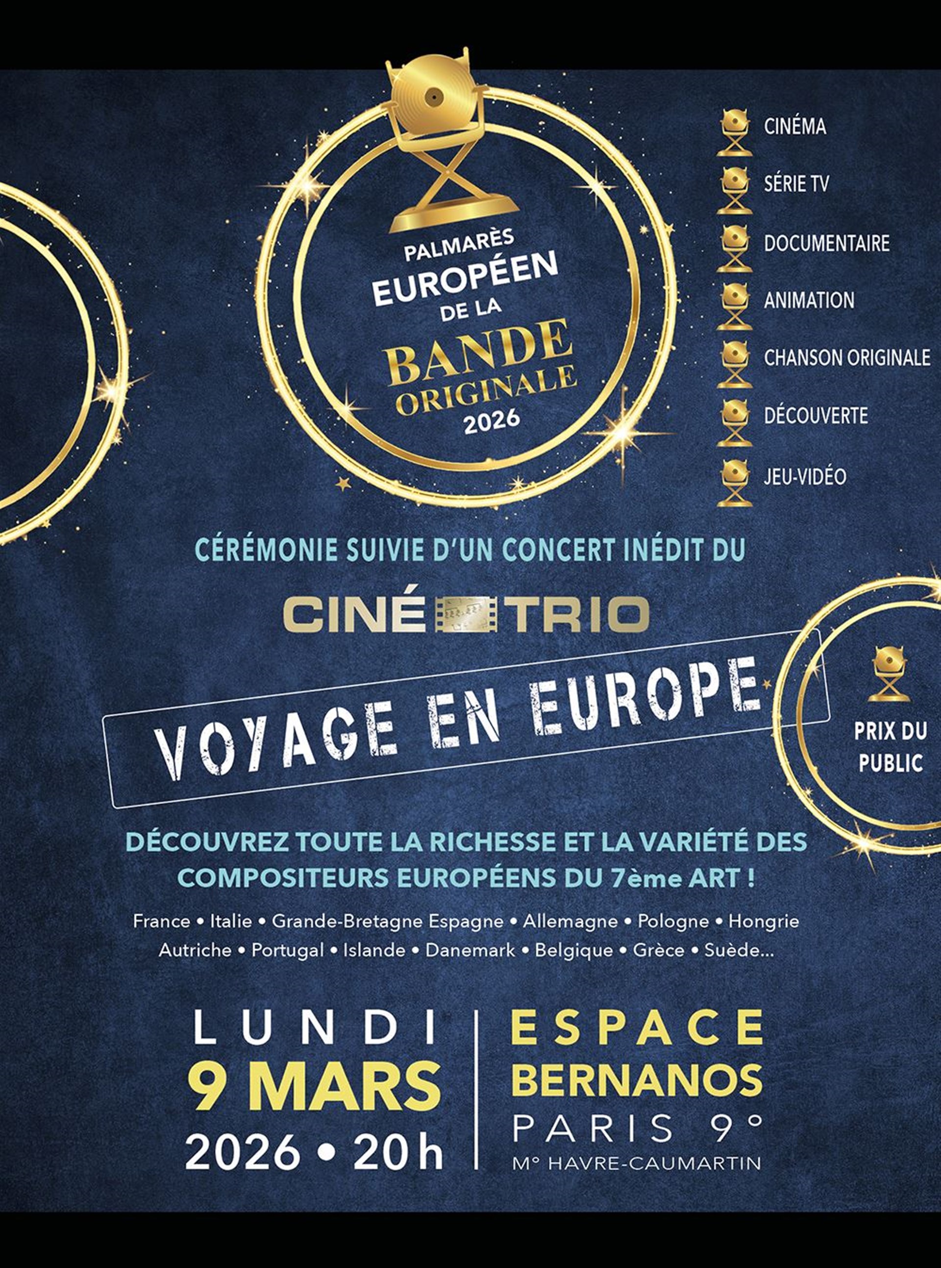Palmarès Européen de la Musique de Film et concert : Voyage en Europe