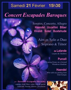Affiche de Concert Escapades Baroques : Purcell, Haendel, Vivaldi, de Lalande...