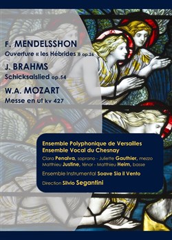Affiche de Mozart messe en ut / Brahms Schicksalslied / Mendelssohn les hébrides