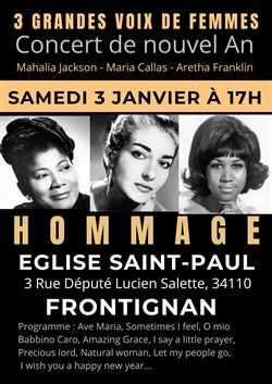 Affiche de Hommage aux 3 grandes Voix de Femmes : Mahalia Jackson, Maria Callas et Aretha Franklin