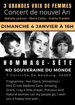 Affiche de Hommage aux 3 grandes Voix de Femmes : Mahalia Jackson, Maria Callas et Aretha Franklin