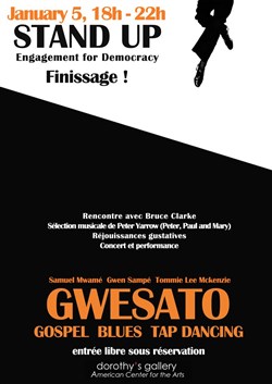 Affiche de Finissage de l'exposition Stand Up, engagement for democracy + Concert du trio Gwesato