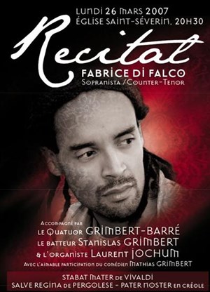 Affiche de Récital Fabrice Di Falco, Sopraniste/Counter-Tenor