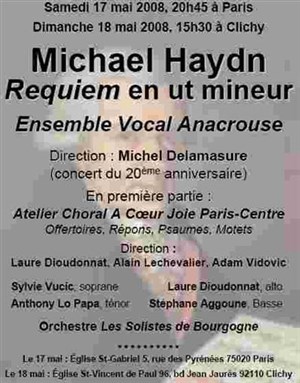 Affiche de Michael Haydn - Ensemble vocal Anacrouse & Atelier A Coeur Joie