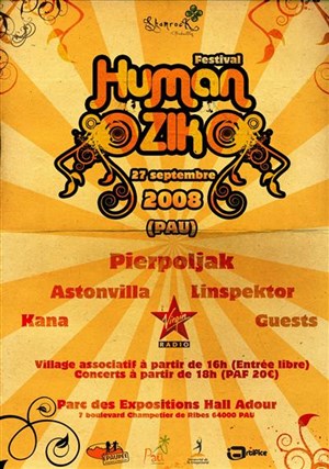 Affiche de Festival Human'Zik : Pierpoljak, Kana,  Astonvilla,  Linkspector