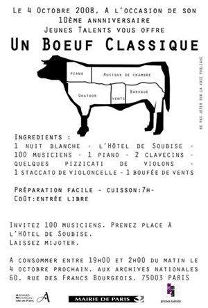 Affiche de 10ème anniversaire de Jeunes Talents - Un  Boeuf classique pour la Nuit Blanche