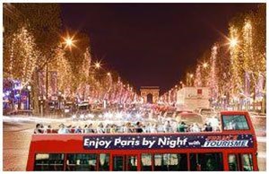 Affiche de Visite de Paris illuminé en car rouge