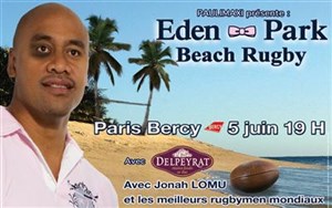 Affiche de Eden Park Beach Rugby avec Ibanez et Jonah Lomu, légende du rugby mondial