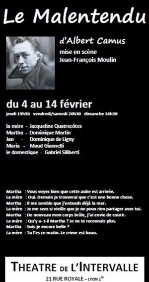 Affiche de Le malentendu | Théâtre de l'Intervalle