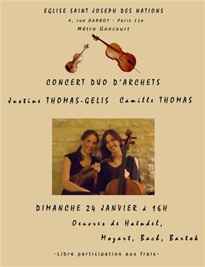 Affiche de Concert duo d'archets de Justine Thomas-Gelis et Camille Thomas