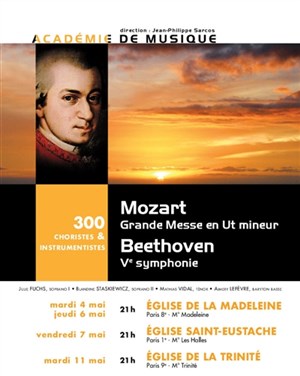 Affiche de Grande Messe en ut de Mozart, Ve symphonie de Beethoven | Eglise de la Trinité