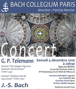 Affiche de Concert Cantates et Motet de Bach et Telemann à Paris