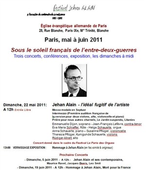Affiche de Jehan Alain : L'idéal fugitif de l'artiste - Messe modale en septuor - Intermezzo