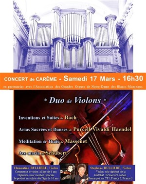 Affiche de Duo de Violons: Bach, Purcell, Vivaldi, Haendel, Massenet, Schubert