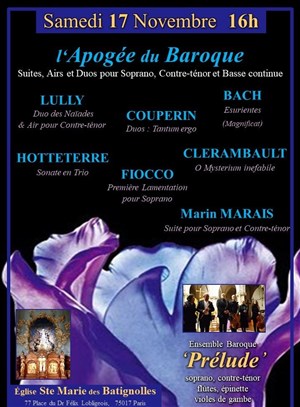 Affiche de L'apogée du Baroque : Couperin, Bach, Clerambault, Lully...