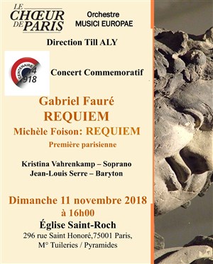 Affiche de Célébrations 14-18 : Gabriel Fauré - Requiem & Michèle Foison - Requiem