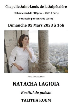 Affiche de Natacha Lagioia : Talitha Koum | Récital de poésies à la Salpêtrière