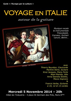 Affiche de Voyage en Italie autour de la guitare, clavicorde, piano-forte, alto et voix