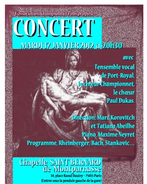 Affiche de Concert avec le Choeur de Port Royal et le Choeur Paul Dukas