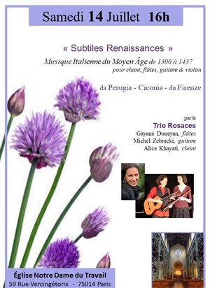 Affiche de Musique Italienne du Moyen Âge de 1300 à 1437 : pour chant, flûtes & guitare