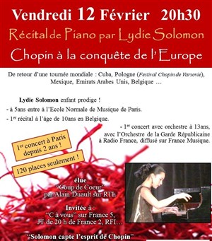 Affiche de Récital de Piano par Lydie Solomon : Chopin à la conquête de l'Europe