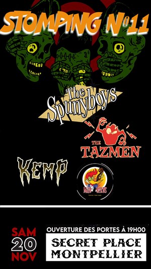 Affiche de The Spunyboys + Kemp + The Tazmen + Mad Birds + DJ | Stomping n°11